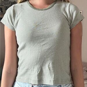 Brandy melville green striped crop tee